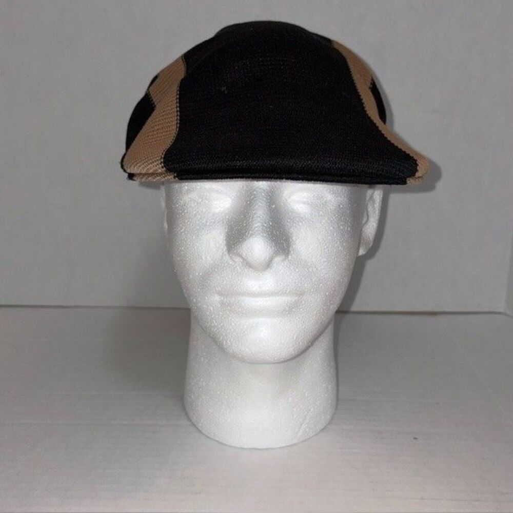 Vintage Cherokee Black and Brown Striped Newsboy Hat Size Medium/Large